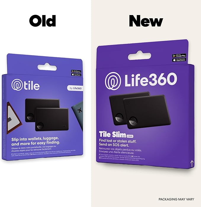 Life360 Tile Slim - Wallet Finder, Bluetooth Tracker and Item Locator for Luggage Tags, Passports and More. Both iOS and Android Compatible. Phone Finder. 2-Pack (Black)