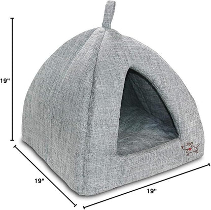 Best Pet Supplies Dog House Bed Crate Mat Tent Indoor Round Soft Plush for Small, Medium, and Large Breeds - Gray Linen, 19 x 19 x H:19"
