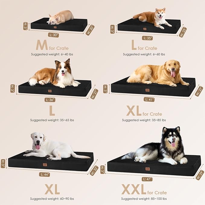EHEYCIGA Orthopedic Dog Bed Waterproof 30"x20", Memory Foam Pet Bed for Medium Dogs, Washable Pet Mat with Removable Cover, Black