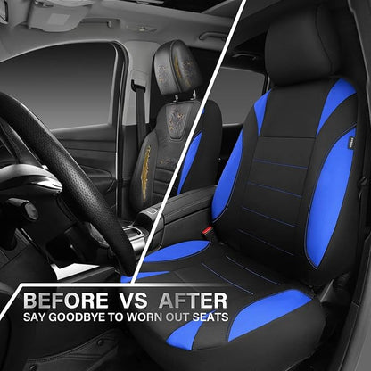 CAR PASS Neoprene Wetsuit Seat Covers, Waterproof Car Seat Covers Front with 5mm Composite EVA, Universal Fit for Car,Sedan SUV Trucks Anti Slip, Airbag Compatible(Black and Blue