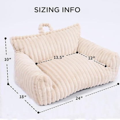 Luxury Plush Cat Couch Bed for Pets with Removable Washable Cover,Supportive Cat Sofa for Indoor Cats & Small Dogs,Plush Pet Couch with Handles (Beige, 24"x18"x10")