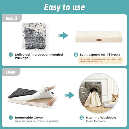 COZY KISS Dog Crate Bed for Medium Small Size Dogs, Rectangular Orthopedic Dog Beds, Foam Anti-Slip Bottom Pet Mat with Washable Removable Cover, Suitable for Pet Up to 40 lbs, 30x20x3 inch, Beige