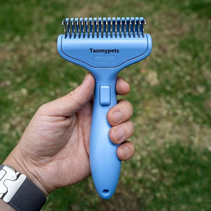 Self Cleaning Grooming Rake Brush for Shedding Gently Removes Loose Undercoat Mats Tangled Deshedding Grooming Tool for Dogs Cats Extra Wide (Blue)