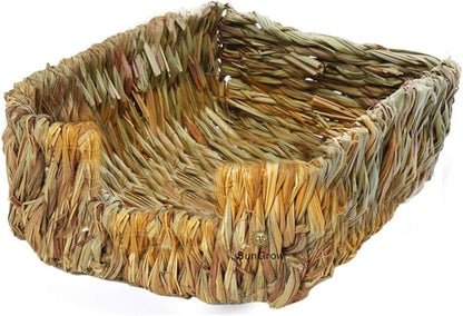SunGrow Portable Grass Bed for Rabbits, Handmade and Washable Basket, Chew Toy, Easy to Dry, Sleeping, Chewing, Nesting Pad, Small Animal Bunny Bedding