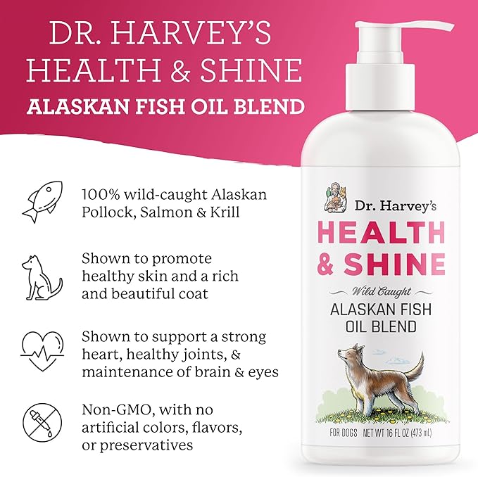 Dr. Harvey's Health & Shine Alaskan Fish Oil Blend for Dogs - Supports Healthy Heart, Brain, and Eyes (16 fl. oz.)