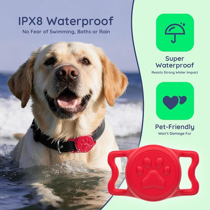 IP68 Waterproof Dog AirTag Holder for Dog Collar, Soft, Stretchy Silicone | Full-Body Protection, Easy Tool-Free Installation, Quiet, No-Dangle Fit, Lightweight, Fits Dog & Cat Collars of All Widths
