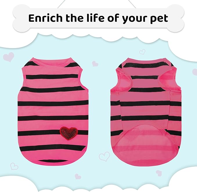Dog Striped T-Shirts, Dog Vest, Pet Apparel, Tee Shirts, Suitable for Small, Medium, Large Pets, French Bulldog Bichon, Rose M