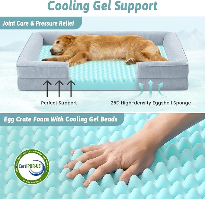 COZY KISS Cooling Dog Bed for Medium Small Size Dogs, Q-Max >0.4 Summer Cool Pet Bed, Orthopedic Foam Dog Sofa with Sides, Bolster Anti-Slip Couch with Washable Removable Cover, M 30x20x6 inch, Blue