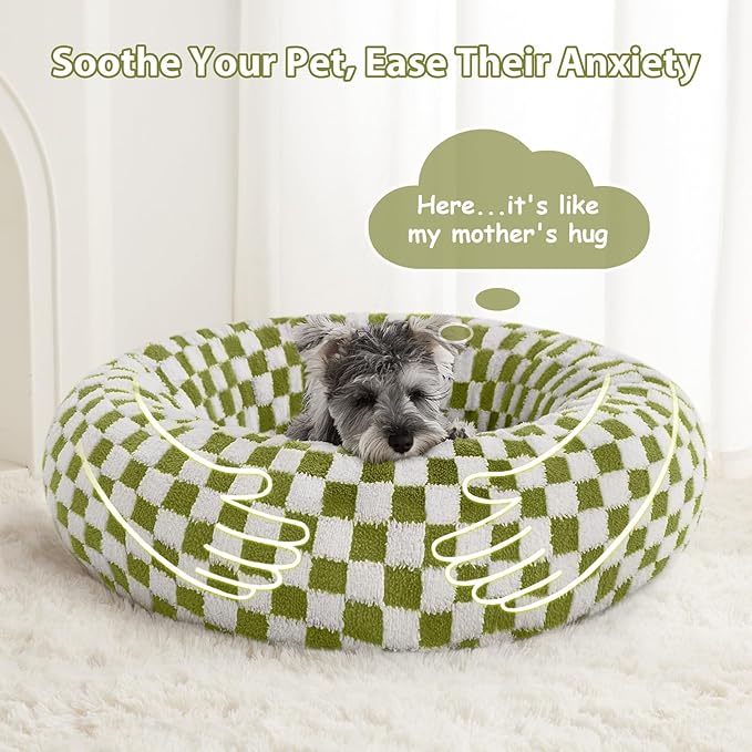 BFPETHOME Donut Dog Beds for Small Dogs, Cute Small Dog Bed for Puppy and Kitten, Round Calming Pet Bed with Non-Slip Bottom, Machine Washable,24inch, Green