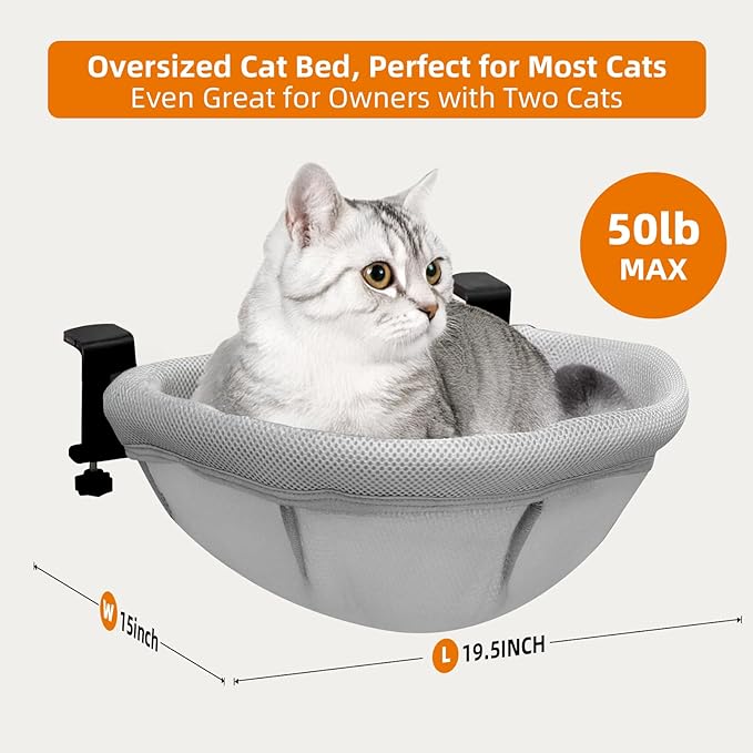 Lilyang Large Cat Desk Bed – Sunken Cat Hammock, 19.5"x15" Spacious Zone, Secure Bed with Dual Clamps & Steel Frame, Supports Up to 50 lbs, Reversible & Washable Bed Cover