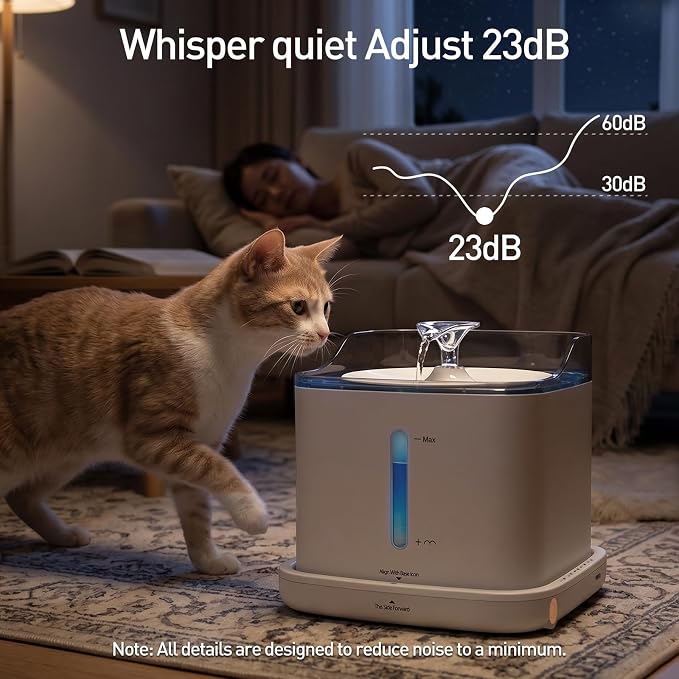 Cat Water Fountain, 2.2L Automatic Pet Water Fountain for Cats and Small Dogs, 2.4GHz WiFi App Control, Rechargeable Motion Sensor, 3 Water Modes, Detachable Tank, White