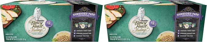 Fancy Feast Purina Wet Cat Food Variety Pack, Medleys Shredded Fare Collection - (4 Packs of 12) 3 oz. Cans
