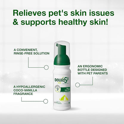 Douxo S3 Seb Mousse, Contains 0.5% Ophytrium, Odor Control & Seboregulating, For Oily to Flaky Skin, Seborrhea, For Dogs and Cats, 5.1 fl. oz. (150mL)
