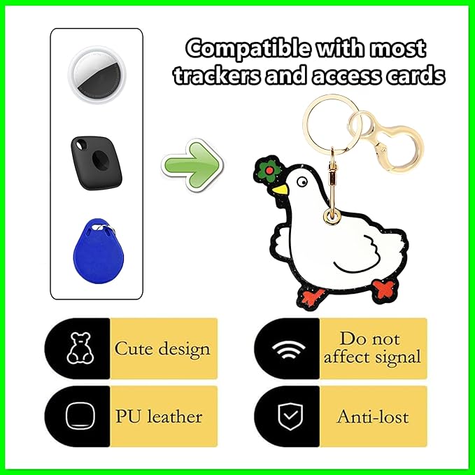 Leather Airtag Keychain Case Holder,Cute Protective Apple Air Tag Cover with Key Ring,Anti-Scratch Hidden Finder GPS Tracker Case for Wallet Keys,Bag,Pets,Backpack(Duckling)