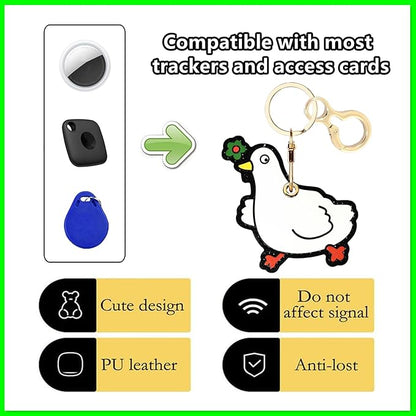 Leather Airtag Keychain Case Holder,Cute Protective Apple Air Tag Cover with Key Ring,Anti-Scratch Hidden Finder GPS Tracker Case for Wallet Keys,Bag,Pets,Backpack(Duckling)