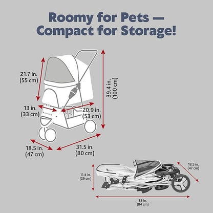 TRIXIE Foldable Pet Stroller for Cats and Dogs, Pet Carrier Strolling Cart with Weather Cover, Storage Basket, Cup Holder, Black