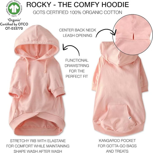 Pet Passion Rocky – The Original Lightweight Hooded Tee 100% Organic Cotton Dog Hoodie Pet Coat Sweater for All Sized Dogs, Original Pink, Medium (20-45 lbs)