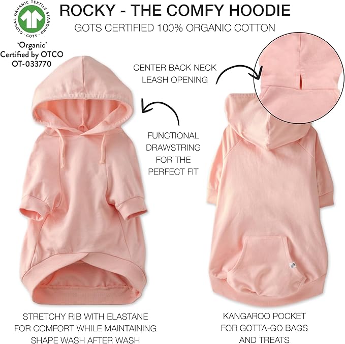 Pet Passion Rocky – The Original Lightweight Hooded Tee 100% Organic Cotton Dog Hoodie Pet Coat Sweater for All Sized Dogs, Original Pink, X-Small (5-12 lbs)