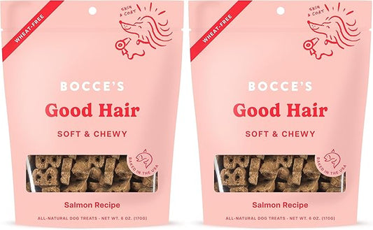 Bocce's Bakery Dailies Good Hair Dog Treats for Skin & Coat Support,Wheat-Free Dog Treats,Made with Real Ingredients,Baked in The USA,All-Natural Soft & Chewy,Salmon Recipe,6 oz,(Pack of 2)