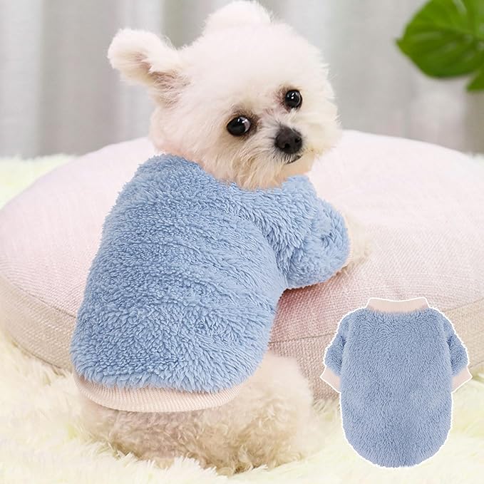 2 Pieces Dog Sweater for Small Dogs Winter Warm Puppy Sweater Fleece Cute Dog Clothes for Dogs Like Chihuahua Yorkie Thick Pet Clothing (Light Grey, Blue, X-Small)