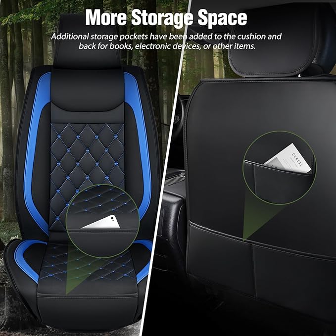 Nilight Car Seat Covers Waterproof Breathable Faux Leather Cushions Anti-Slip Universal Cover for Kia Civic Corolla Hyundai Honda Camry CR-V RAV4 Fusion SUV Truck (2 PCS Front, Black-Blue)
