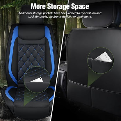 Nilight Car Seat Covers Waterproof Breathable Faux Leather Cushions Anti-Slip Universal Cover for Kia Civic Corolla Hyundai Honda Camry CR-V RAV4 Fusion SUV Truck (2 PCS Front, Black-Blue)