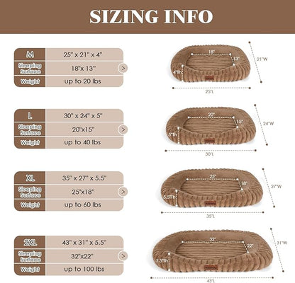Orthopedic Dog Bed for Large Dogs, Comfort-Sided Calming Pet Bed with Breathable Memory Foam, Plush Faux Rabbit Fur & Non-Slip Bottom, Machine Washable with Carry Handle, 35"x27"x5.5", Brown