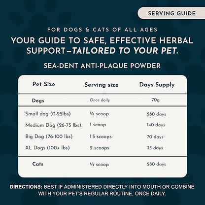 Animal Essentials Sea-Dent for Dog Teeth - Dental Powder for Dogs & Cats Teeth & Gums, Natural Oral Formula for Plaque & Tartar, Bad Breath Oral Freshener & Cleaner - 2.5 oz