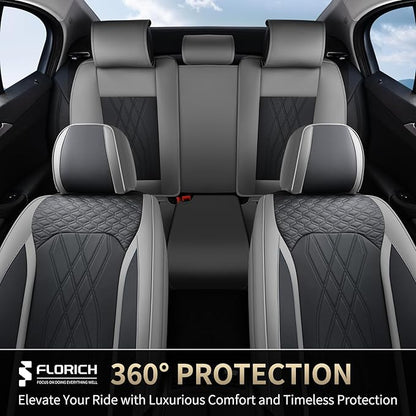 FLORICH Leather Seat Covers for Cars Front and Rear Car Seat Cover Premium Car Seat Protector Luxury Automotive Seat Covers Full Set Universal Fit for Most Car Truck SUV, Gray&Black
