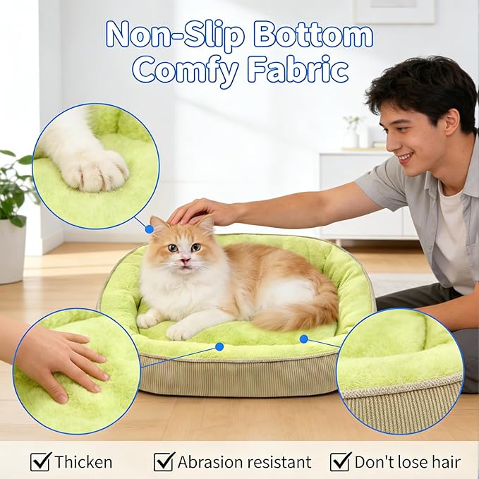 Plush Cat Bed, Cat Beds for Indoor Cats and Small Dogs, Large Soft Calming Kitten Bed, Self-Warming Cat Bed Caves, Cozy Pod for Indoor Kitten or Small Dogs, Kitty Bed With Non-Slip Bottom, Washable
