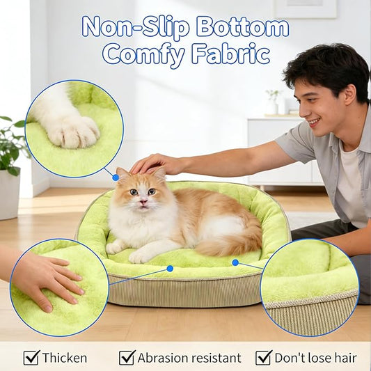 Plush Cat Bed, Cat Beds for Indoor Cats and Small Dogs, Large Soft Calming Kitten Bed, Self-Warming Cat Bed Caves, Cozy Pod for Indoor Kitten or Small Dogs, Kitty Bed With Non-Slip Bottom, Washable
