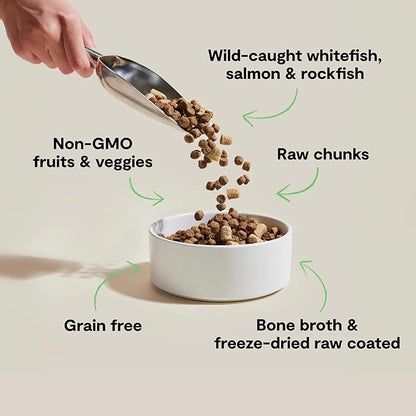 Open Farm, RawMix Dry Cat Food, Protein-Packed Kibble Coated in Bone Broth with Freeze Dried Raw Chunks, for Indoor & Outdoor Cats, Wild-Caught Whitefish, Salmon & Rockfish Recipe, 8lb Bag