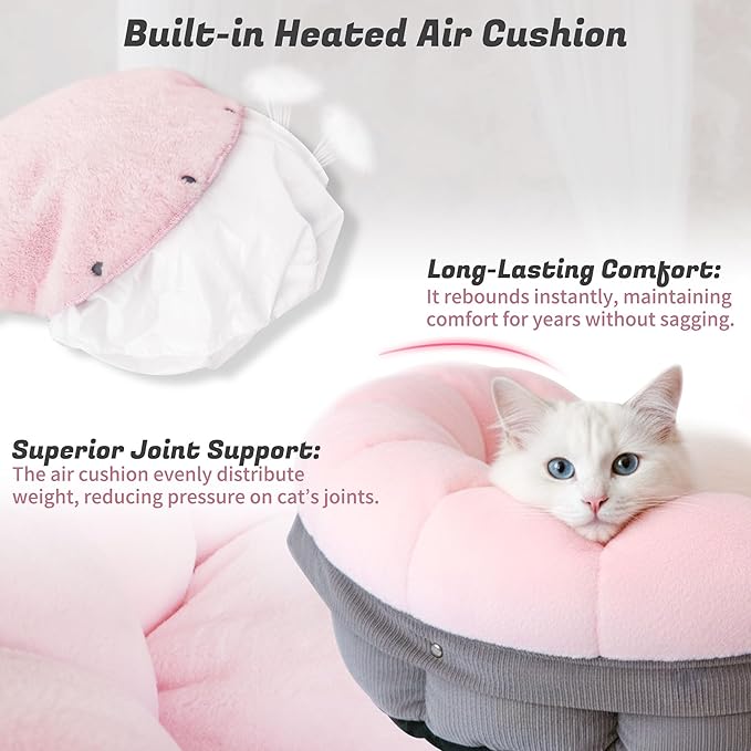 NWK Heated Cat Bed, Versatile Electric Heated Cat Bed with Temperature Adjustable & Auto Shut Off Timer, Chew-Resistant Cord
