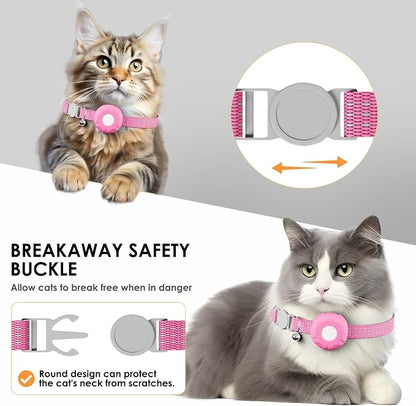 Cat Tracker, GPS Tracker, Pet Tracker Compatible with Apple Find My App(Only iOS), Waterproof Cat Trackers Collar with Bell and Safety Elastic Buckle,No Monthly Fee, Smart Alerts, Pink