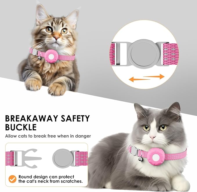 GPS Tracker for Cats, Mini GPS Cat Tracker, Smart Pet Activity Tracker, No Monthly Fee, Pet Tracker Compatible with Apple Find My(iOS Only), Anti-Lost, Finder Tag for Vehicles, Pets, Kids, Items, Pink