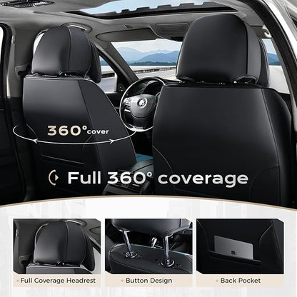 Coverado Seat Covers Full Set, Seat Covers for Cars, 5 Seats Waterproof Nappa Leather Car Seat Covers with Head Pillow, Seat Protectors Car Seat Cushion Universal Fit for Most Cars (Black&Blue)