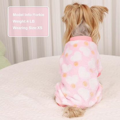 YIKEYO Small Dog Sweater,Dog Pajamas for Small Dogs,Cotton Stretchable Pet Pajamass Jammies Sweater for Dogs Female Male,Valentine's Day Winter Clothes Doggy Puppy Girl(Pink, XS)