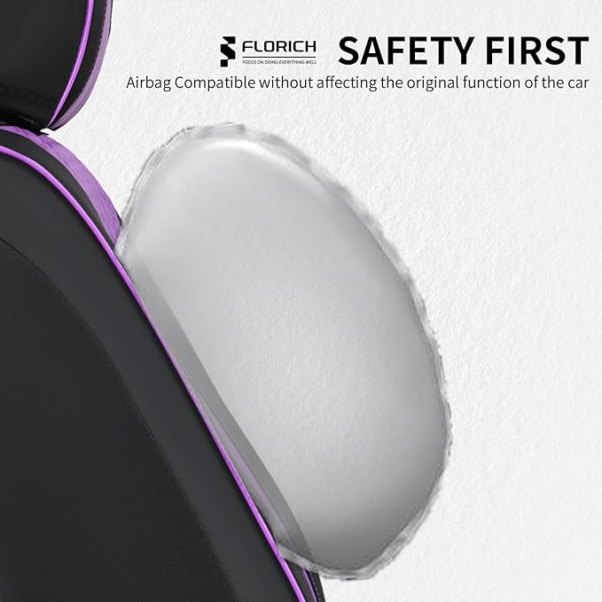 FLORICH Seat Covers for Cars Purple Leather Car Seat Covers Front Pair Non-Slip Full Coverage Seat Cushion Automotive Car Seat Cover Universal Fit for Most Car Truck SUV, Black&Purple