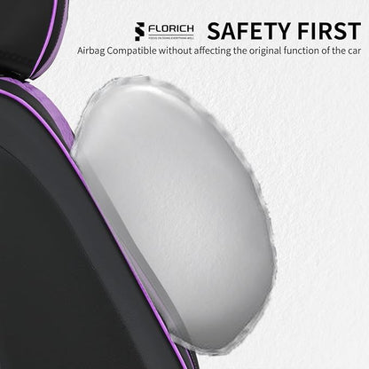 FLORICH Seat Covers for Cars Purple Leather Car Seat Covers Front Pair Non-Slip Full Coverage Seat Cushion Automotive Car Seat Cover Universal Fit for Most Car Truck SUV, Black&Purple