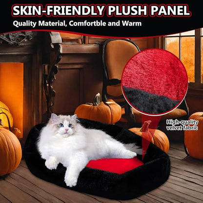 Gothic Cat Beds Fits up to 25 lbs, Washable Coffin Cat Bed, Goth Pet Bed, Halloween House 32 * 22 Inch, Red & Black Small (Black, Large)