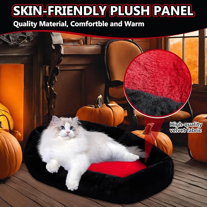 Gothic Cat Beds Fits up to 25 lbs, Washable Coffin Cat Bed, Goth Pet Bed, Halloween House 24 * 16.9 Inch, Red & Black Small (Black, Small)