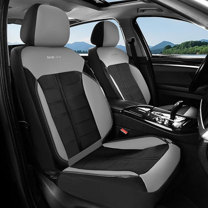 Coverado 3D Air Mesh Front Car Seat Cover, Sports Carbon Fiber Design, Breathable Seat Protectors Airbag Compatible Comfort Universal for Most Cars, Van,Trucks, SUV, Black&Grey
