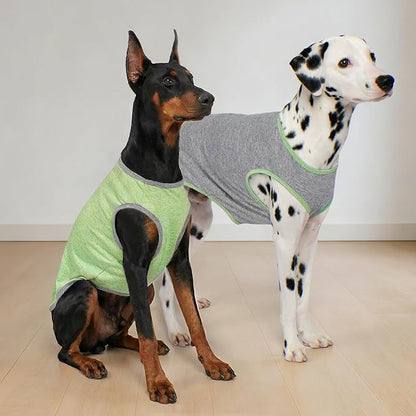 KYEESE 2Pack Dog Shirt, Lightweight Sun Protection Sleeveless Dog T Shirts for Medium Large Dogs, Breathable Pet Reflective Tank Top Summer Dogs Clothes for Outdoor Walking, Green+Grey, 2XL