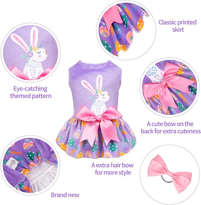 CuteBone White Rabbit Dog Easter Dress Velvet for Small Dogs Girl Eggs Skirt Puppy Purple Dresses Dog Clothes CVA19S-D