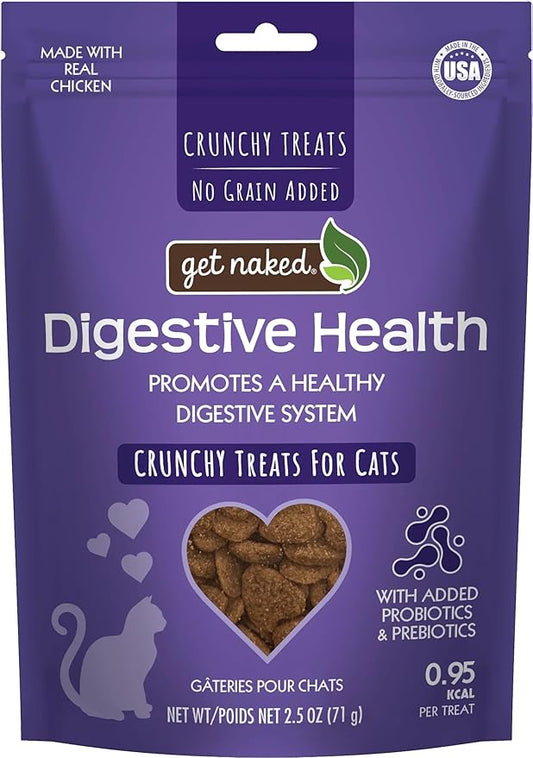 Get Naked Digestive Health Crunchy Cat Treats 2.5oz - Chicken Flavor, Grain-Free Cat Probiotics for Indoor Cats, Supports Healthy Digestion, Dental Health & Immunity, Made in The USA