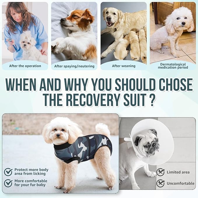 Lukovee Recovery Suit for Dogs, Zipper On Recovery Suit for Female Male Dog, Onesie Abdominal Wounds Cone E-Collar Alternative Prevent Licking Spay Recovery Suit (XXL,CF)