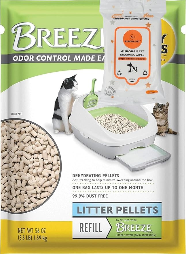 Cat Breeze Litter Pellets, Refill 3.5 Pounds with Aurora Pet Wet Wipes