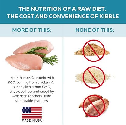 Ketona Chicken Recipe Adult Dry Dog Food, Natural, Low Carb (Only 5%), High Protein (46%), Grain-Free, The Nutrition of a Raw Diet with The Cost and Convenience of a Kibble; 24.2lb