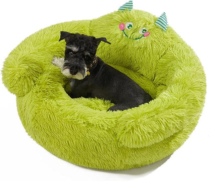 Jiupety Cute Calming Dog and Cat Bed, Anti-Anxiety Donut for Small Pets, Cozy Soft Pet Round Cuddler Bed with Non-Slip Bottom, L(27"×27"×14"), Green