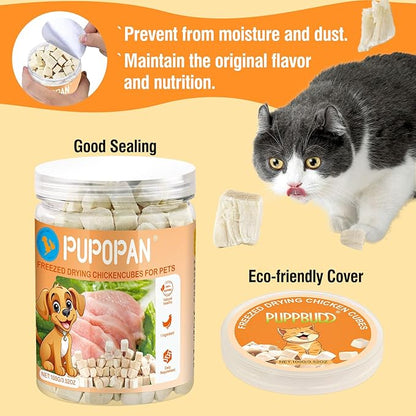 Freeze-Dried Chicken Cat Treats, 3.52 oz Chicken Cube Snacks for Pets, Single Ingredient Chicken Dog Treat Bite-Sized Pieces